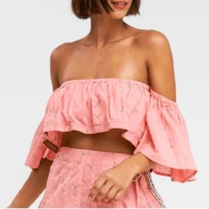 Pitusa Lemon Print Off Shoulder Crop Top NWT